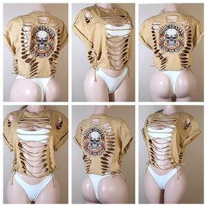 Live to Ride Custom Biker Distressed Crop Top